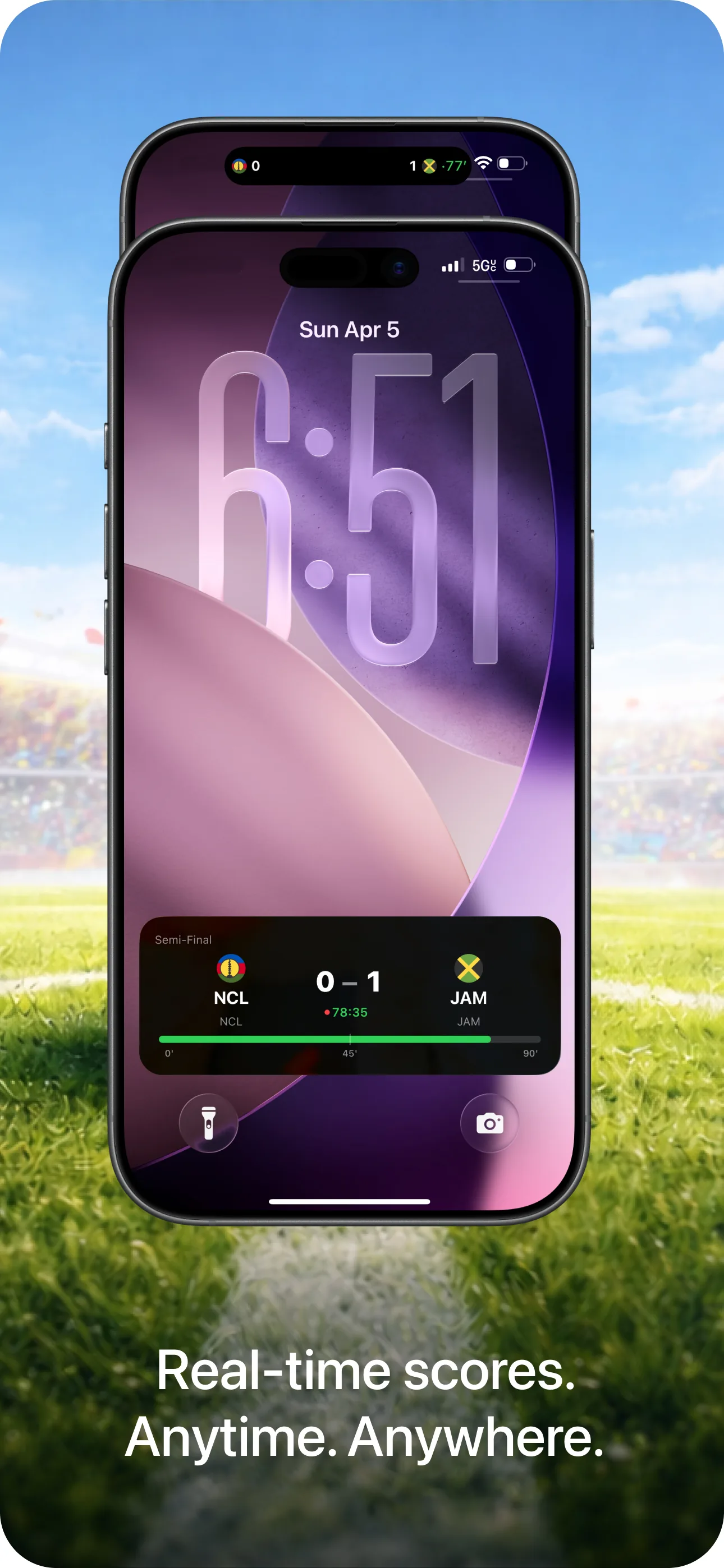 Lock Screen showing a Live Activity with a real-time match score